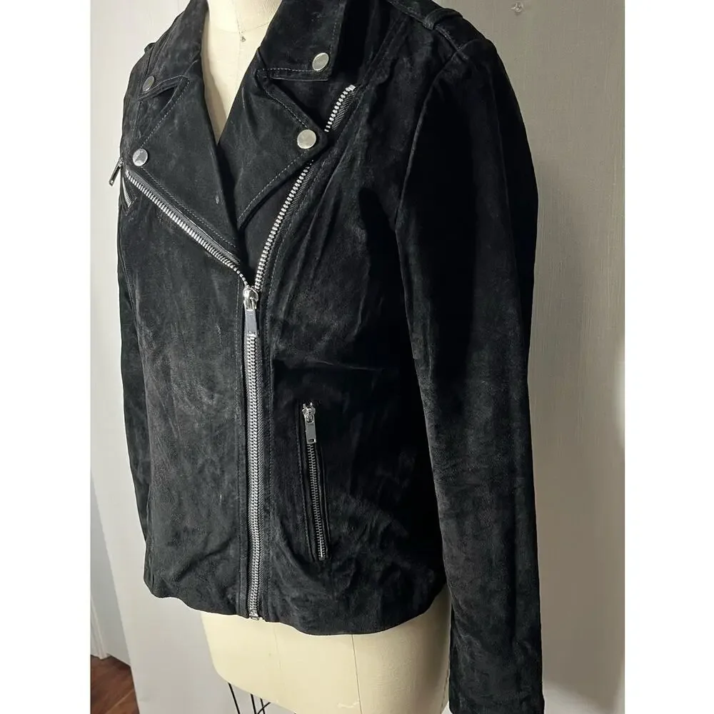 Bagatelle Black Suede Moto Biker Jacket Size 12 (Fits like a US 8) Rocker